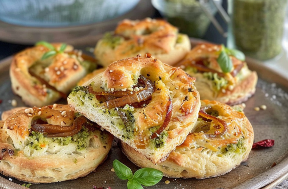 Caramelised onion, cheddar and pesto scones