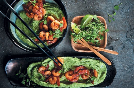 Avo mousse with Cajun prawns