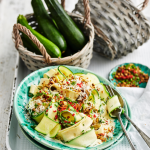 Baby marrow pappardelle with pistachio crumb