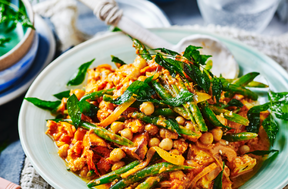 Paneer, chickpea and vegetable curry