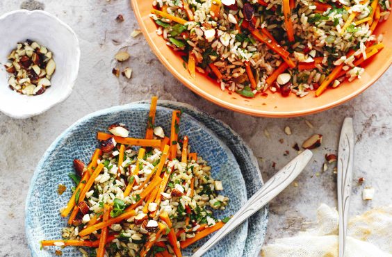 Carrot, brown rice and almond salad