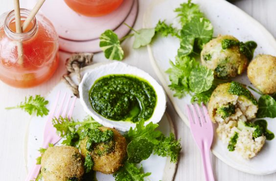 Broccoli arancini with rocket & almond pesto