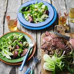 Beef steak with cashew nam jim & asian greens