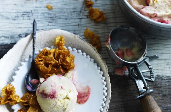 Raspberry ripple sweet corn ice cream