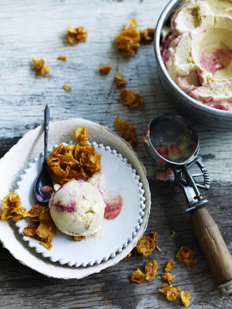 Raspberry ripple sweet corn ice cream