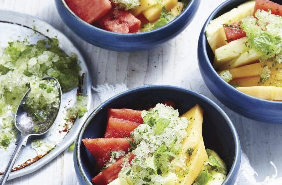 Melon salad with lime and mint crushed ice