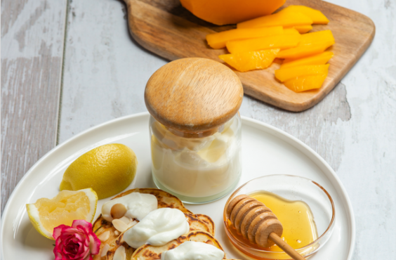 Mango flapjacks topped with toasted almonds