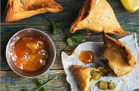 Punjabi Samosas with mango chutney